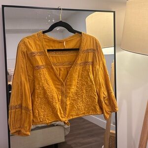 Free People Embroidered Mustard Top XS
